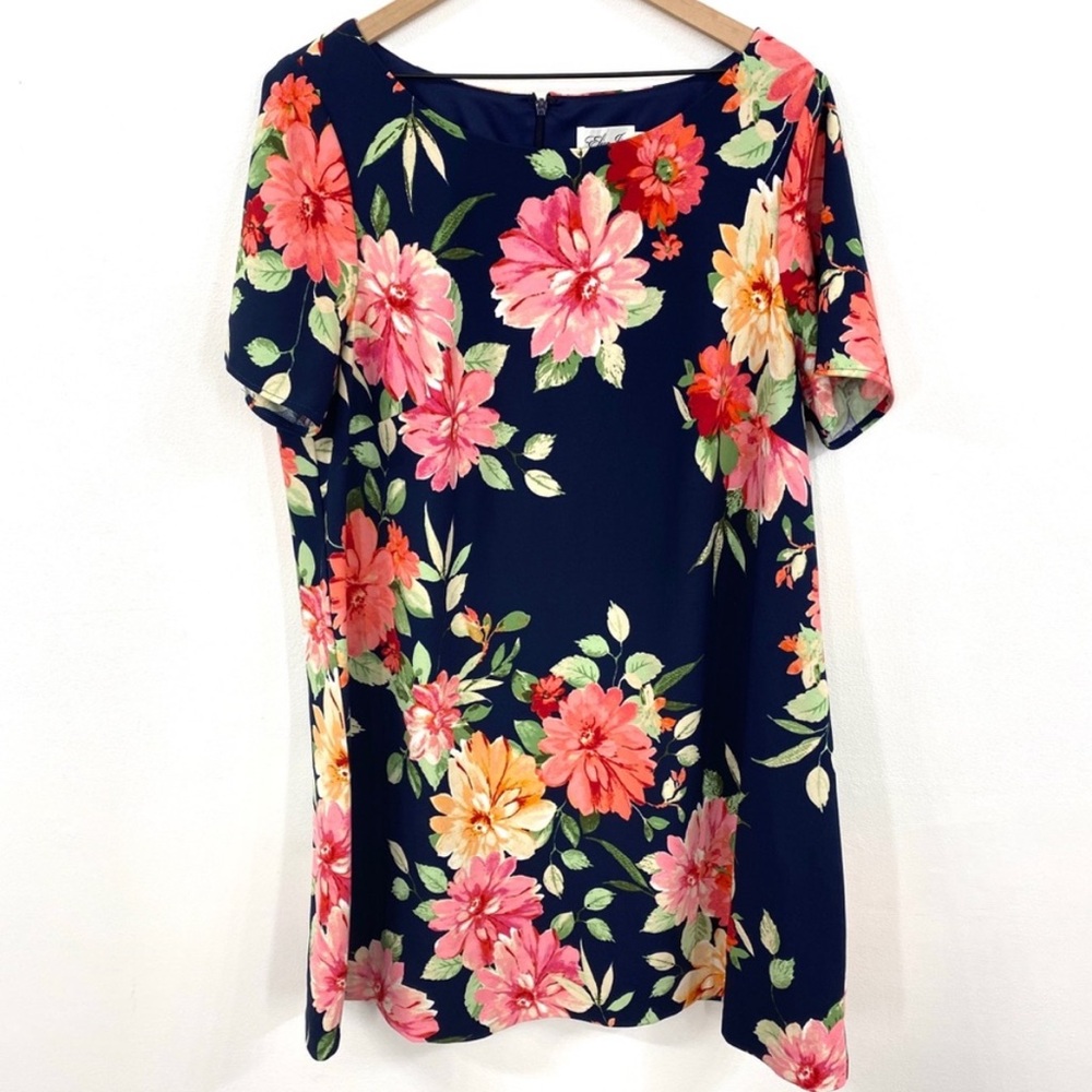 Eliza J Navy Pink Floral Short Sleeve Dress
